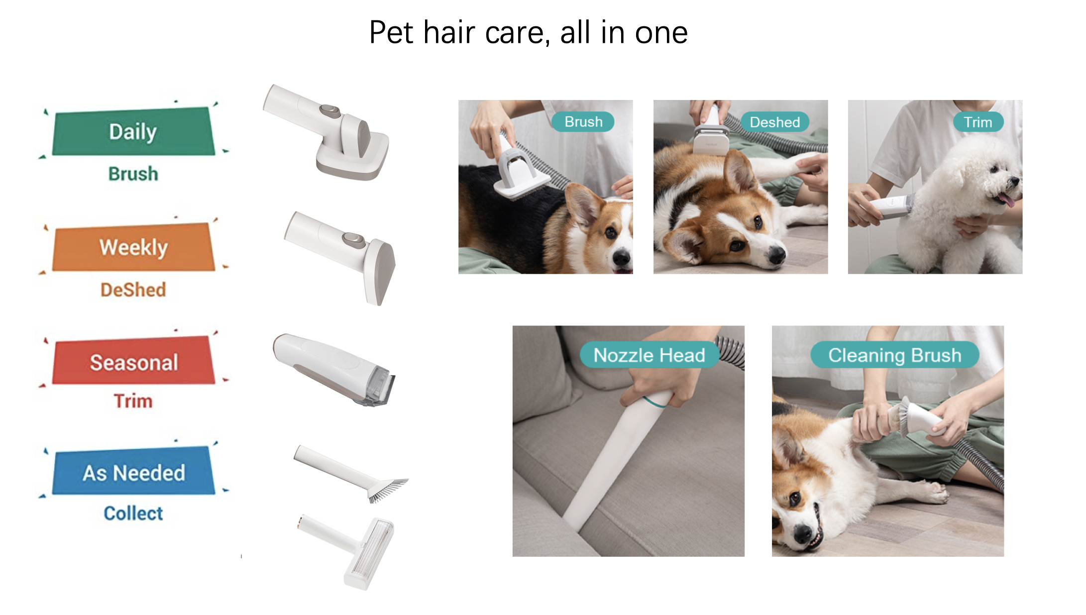 Assumatore per la toeletta per capelli elettrici per animali domestici con tubo staccabile